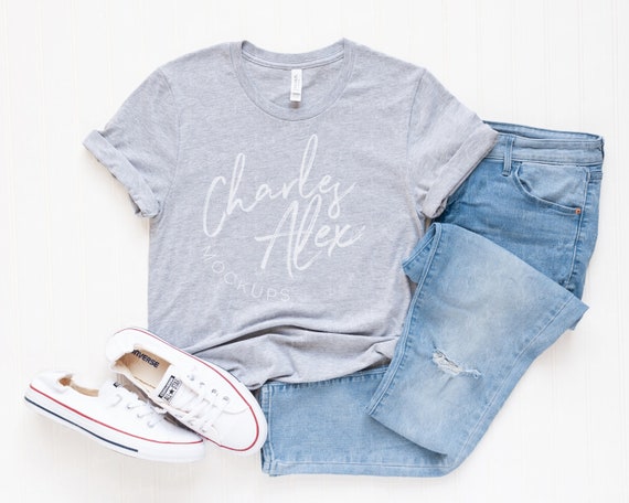 Bella Canvas 3001 Mockup Athletic Heather Shirt Mockup T Etsy