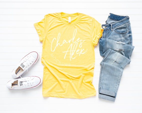 Download Bella Canvas 3413 Mockup Yellow Gold Triblend Shirt Mockup Etsy