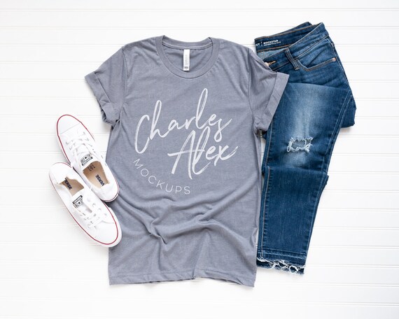 Bella Canvas 3001 Mockup Heather Storm Shirt Mockup Styled Etsy