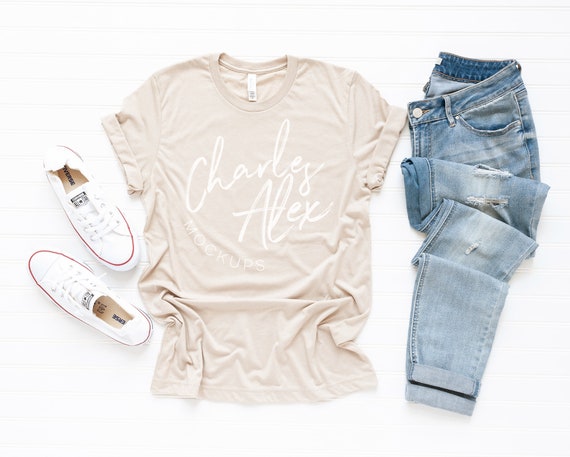 Bella Canvas 3001 Mockup Heather Tan Shirt Mockup Styled Etsy