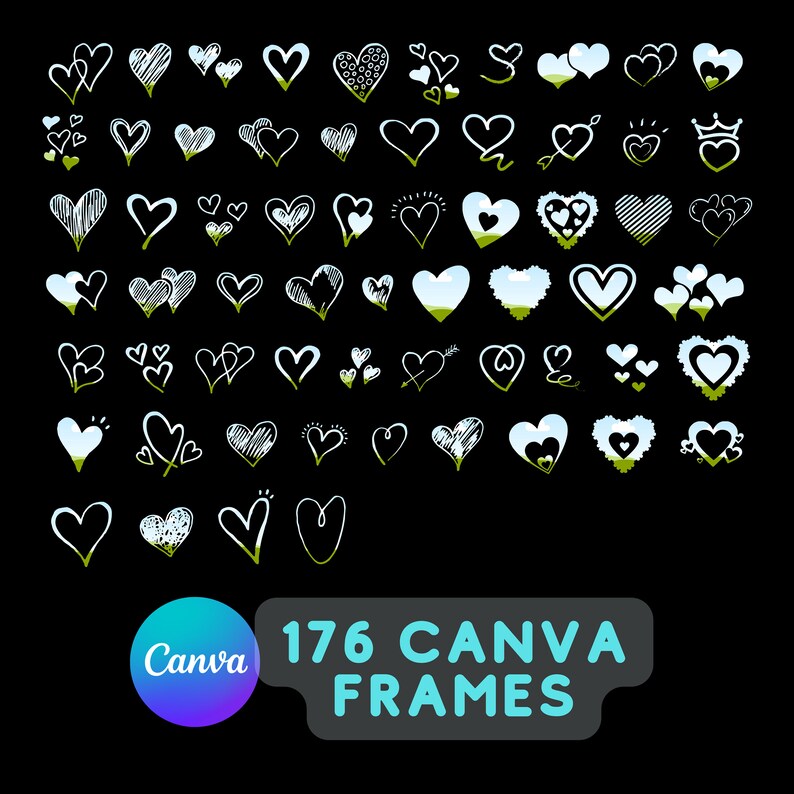 Hearts Bundle Drag and Drop Canva Frames, Editable Templates, DIY ...