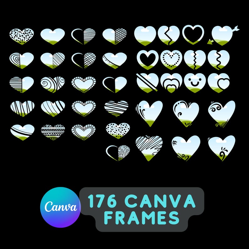Hearts Bundle Drag and Drop Canva Frames, Editable Templates, DIY ...