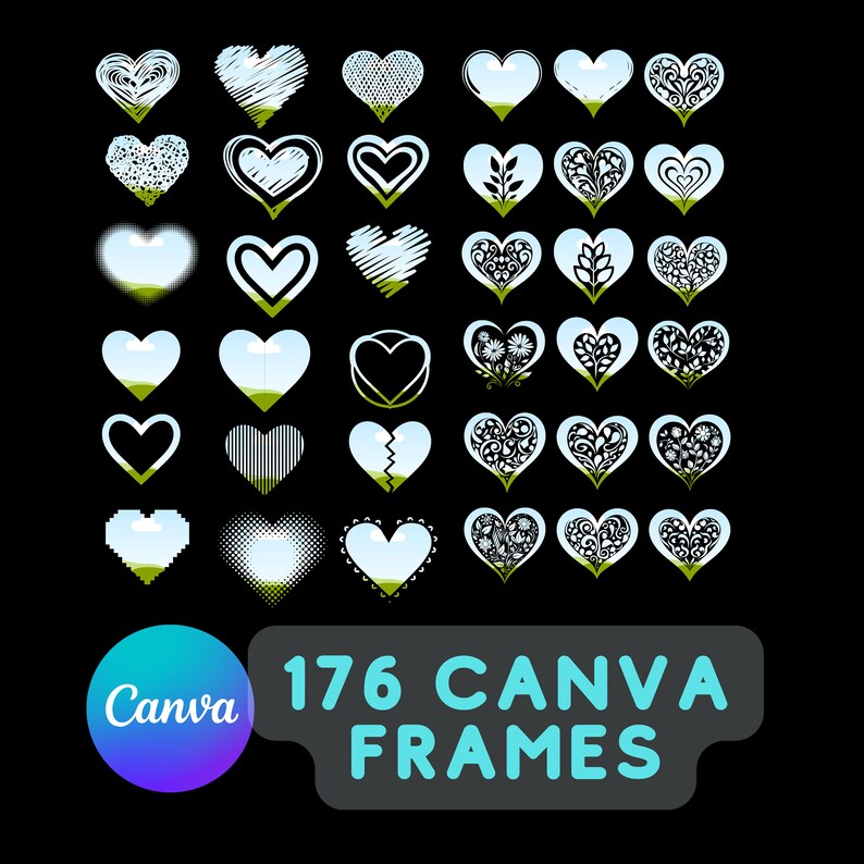 Hearts Bundle Drag and Drop Canva Frames, Editable Templates, DIY ...