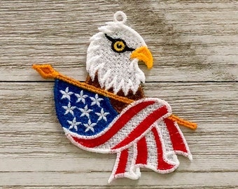 Embroidered Eagle Ornament - USA Ornament - Memorial Day - Fourth of July - July 4 - Patriotic Eagle Ornament - Veterans Day - USA Flag