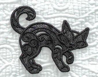 Black Cat Ornament - Embroidered Halloween Ornament - Halloween Tree Decor - Halloween Cat - Spooky Black Cat - Scary Cat - FSL Black Cat