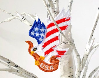 Embroidered Eagle Ornament - USA Ornament - Memorial Day - Fourth of July - Patriotic Eagle - Veterans Day - USA Flag - Red White Blue