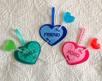 Valentine Heart - Conversation Heart Lollipop Holder - Valentine Party Treat - Heart Ornament - Purple Pink Blue Heart - Heart Party Favor