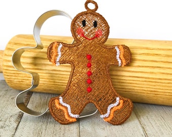 Embroidered Gingerbread Man - Gingerbread Ornament - FSL Gingerbread Boy - Cookie Ornament - Lace Gingerbread Ornament