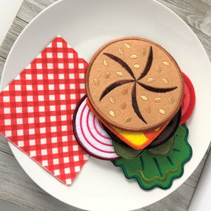 Felt  Play Food - Play Burger Grill - Embroidered Food Set -  Child’s Play Food - Kids Play Grill - Felt Food Set - Child Gift - Play BBQ