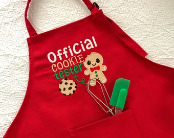 Embroidered Canvas Apron - Red Canvas Child Apron - Kids Baking Apron - Child Cooking Apron - Adjustable Canvas Apron - Play Kitchen Apron