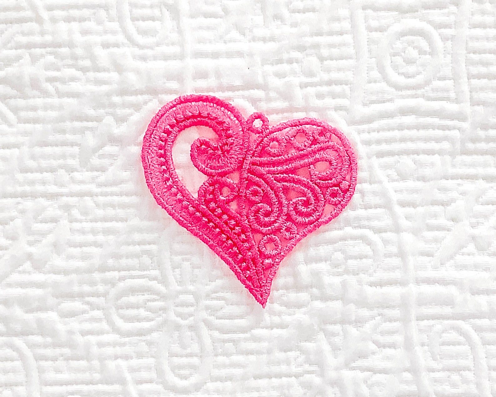 Embroidered Swirled Heart Ornament Anniversary Wedding Gift FSL Heart