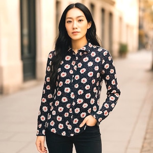 Feminine Vintage Smart casual shirt/ Daisy print