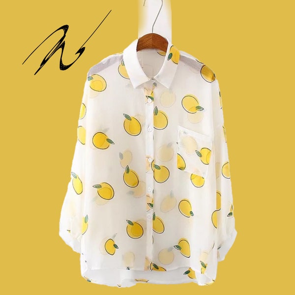 Extra fun/ Sweet transparent lemon print blouse