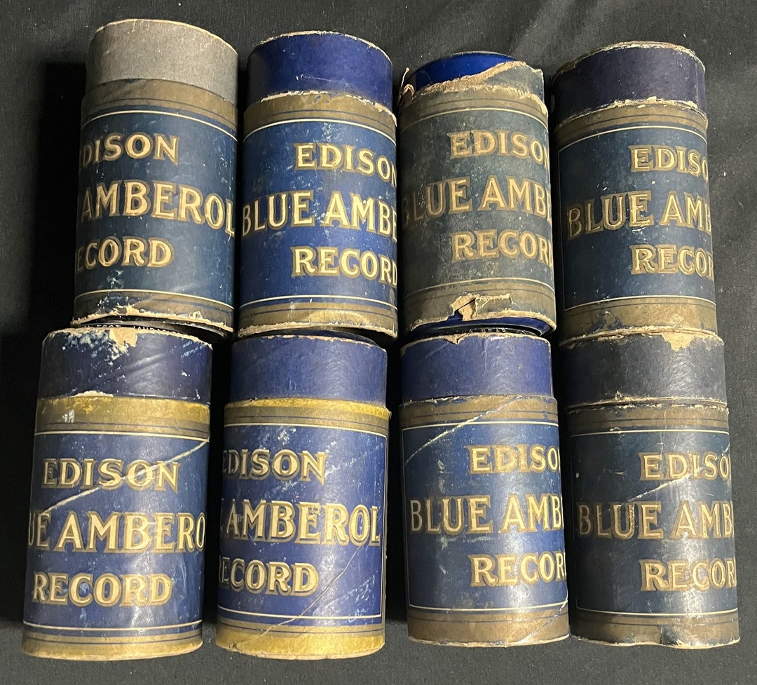 Lot of Eight Edison Blue Amberole Phonograph Cylinder Records (lot 1