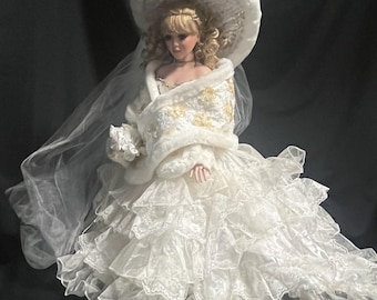 Franklin Mint Winter Bliss Bride 27" Porcelain Doll No CoA