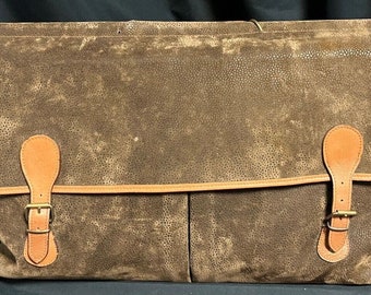 Große Vintage-Umhängetasche aus italienischem Leder/Wildleder, braun, ohne Markenzeichen