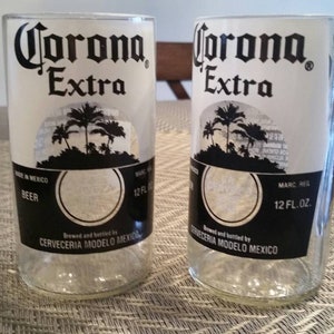 Repurposed Corona Beer Bottle Glass Set Handmade drinking glasses, corona cups gift Artisan Glass Beverage Holders Tumblers - Drinking Cups