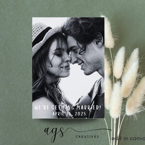 Réservez cette date pour mariage bohème moderne, carte photo, recto-verso, modifiable, réservez cette date, noir, blanc, numérique, imprimable, modèle, minimaliste