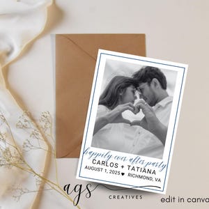 Mariage minimaliste moderne, réservez la date, carte photo, simple, modifiable, réservez la date, noir, blanc, numérique, imprimable, modèle, carte postale