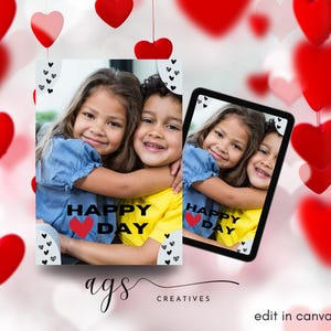 Carte de Saint-Valentin noire et grise, carte de Saint-Valentin personnalisée, carte de Saint-Valentin modifiable, recto-verso, carte photo, numérique, imprimable
