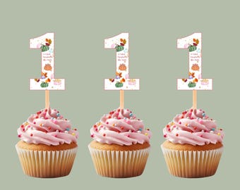 Pumpkin First Birthday Cupcake Toppers (Digital Download)