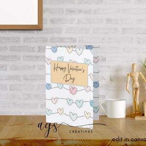 Carte de Saint Valentin coeur pastel, carte de Saint Valentin personnalisée, carte de Saint Valentin modifiable, 2 volets, modèle