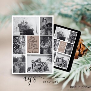 Carte de Noël avec collage photo, carte de Noël minimaliste, carte de Noël modifiable, carte de Noël traditionnelle, carte photo de Noël, modèle