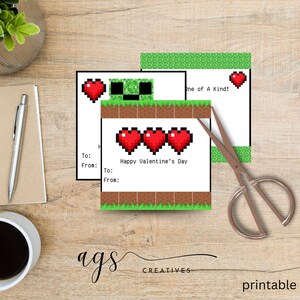 Cartes de Saint-Valentin pour enfants, Minecraft Saint-Valentin, école, carte de Saint-Valentin imprimable, Saint-Valentin coloré, plante grimpante, diamant