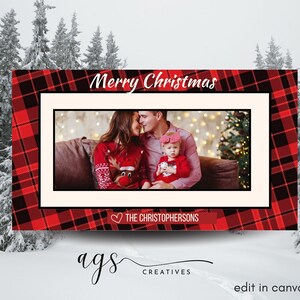 Carte de Noël à carreaux rouge, carte de Noël simple, carte de Noël modifiable, carte de Noël traditionnelle, carte photo de Noël, modèle