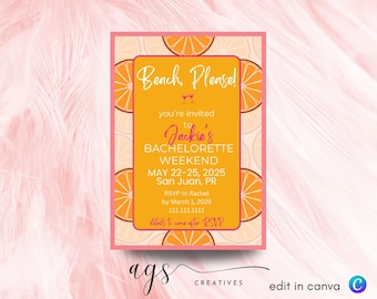 Beach Bachelorette Party Invitation: Citrus Itinerary (Digital Invitation)