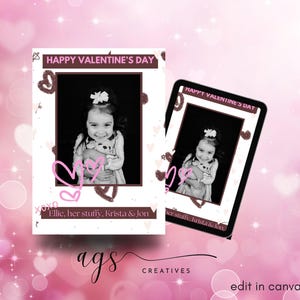 Carte de Saint-Valentin rose et marron, collage photo, recto-verso, carte de Saint-Valentin modifiable, carte photo de la Saint-Valentin, numérique, imprimable