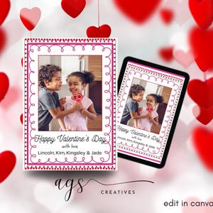 Roze en rode Valentijnsdagkaart, fotokaart, traditioneel, bewerkbare Valentijnsdag, Valentijnsdagfotokaart, digitaal, afdrukbaar