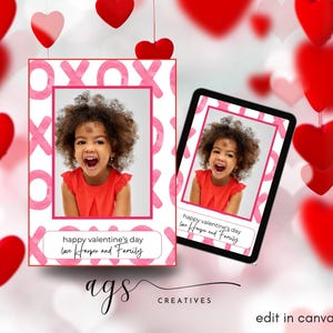 Carte de Saint-Valentin xoxo, carte de Saint-Valentin personnalisée, carte de Saint-Valentin modifiable, rose, carte photo de la Saint-Valentin, numérique, imprimable