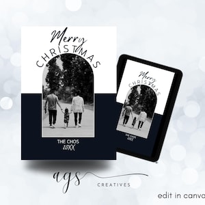 Carte de Noël minimaliste, carte de Noël personnalisée, carte de Noël modifiable, carte de Noël noir cassé, carte photo de Noël, modèle