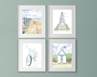 Seaside Florida Beach Watercolor Art Print Set of 4