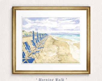 Watercolor Florida Beach "Morning Walk" Watercolor Art Print in Scenic 30A