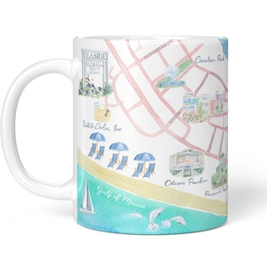 Seaside Florida Map 11oz Coffee Mug | Seaside Watercolor Artwork | 30a Gift | Beach House Kitchen Decor