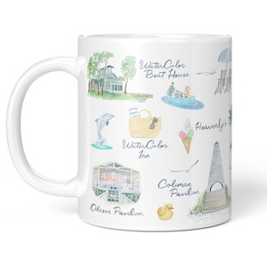 Seaside Florida Places 11oz Coffee Mug | Seaside Watercolor Artwork | 30a Gift | Beach House Kitchen Decor