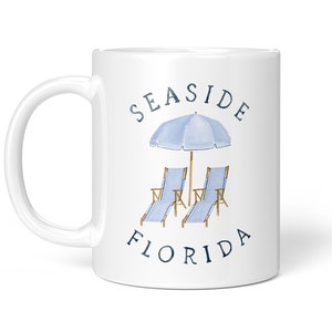 Seaside Florida Blue Beach Chairs 11oz Coffee Mug | Seaside Florida Watercolor Artwork | Beach Kitchen Decor | 30a Gift