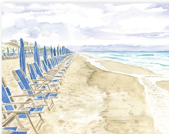 Watercolor Florida Beach &quot;Morning Walk&quot; Watercolor Art Print in Scenic 30A