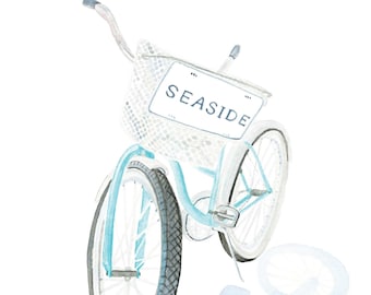Seaside Bike Watercolor Art Print: Florida Beach House Decor