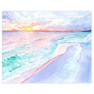 Seaside Florida Sunset Watercolor Art Print: 30A Beach House Decor