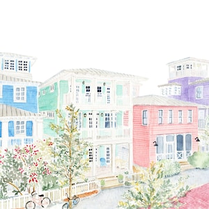 Seaside Neighbors Watercolor Art Print | Seaside Florida | Beach Art | 30A Florida | Scenic 30A | Beach House Decor | Wall Art