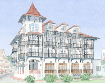 The Pearl Hotel Watercolor Art Print: Rosemary Beach, Florida, 30A