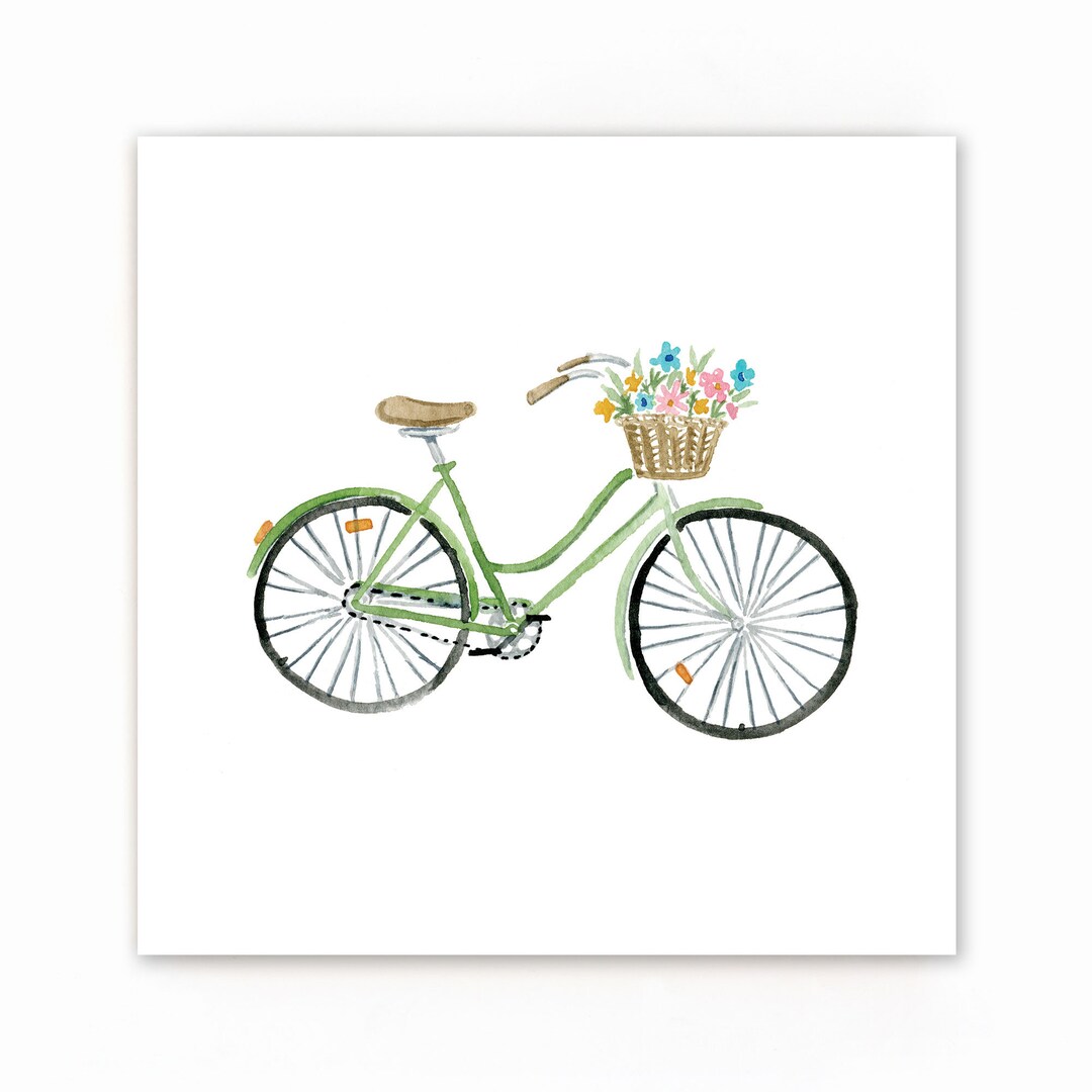 Green Beach Cruiser Bike Watercolor Art Print Rosemary Beach, Florida