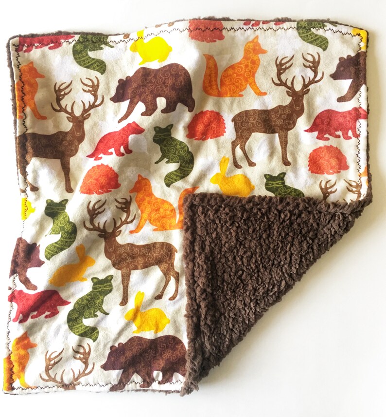 Fuzzy Flannel Woodland Theme Lovey security blanket minky | Etsy