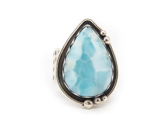 Blue Larimar Gem RingSterling Silver RingGift from the SeaBlue Larimar Stacking RingGenuine Gemstone