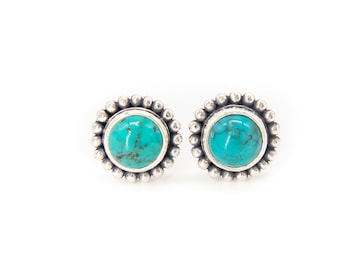Sterling Silver Turquoise Studs, Festival Jewellery,  Blue Gemstone Studs, December Birthstone, Boho Handmade Graduation Gift, Hippie