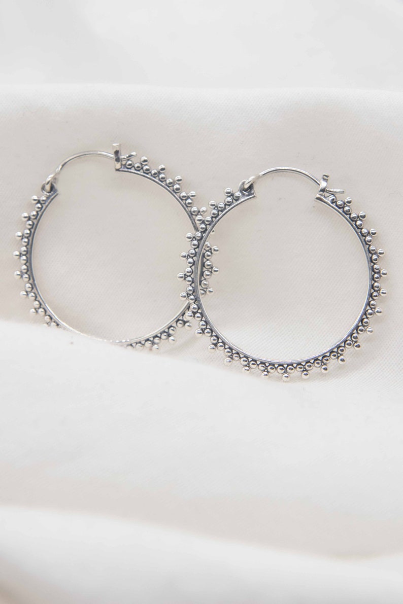 Sterling Silver Hoop Earrings Silver Beaded Hoops Tribal Etsy