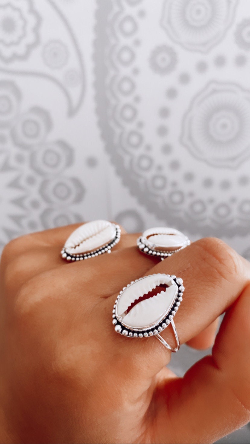 Sterling Silver Shell Ring Dotted Cowrie Shell Jewellery | Etsy